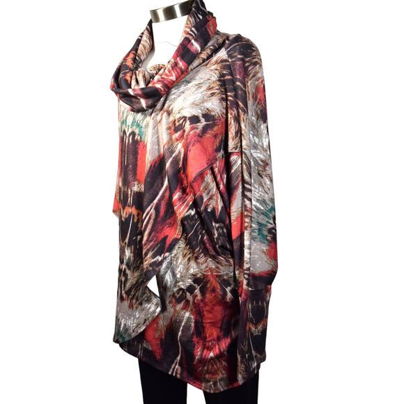 NEW Grace Elements L Wrap Top Cowl Neck Dolman Sleeves Abstract Print Oversized - Picture 3 of 15